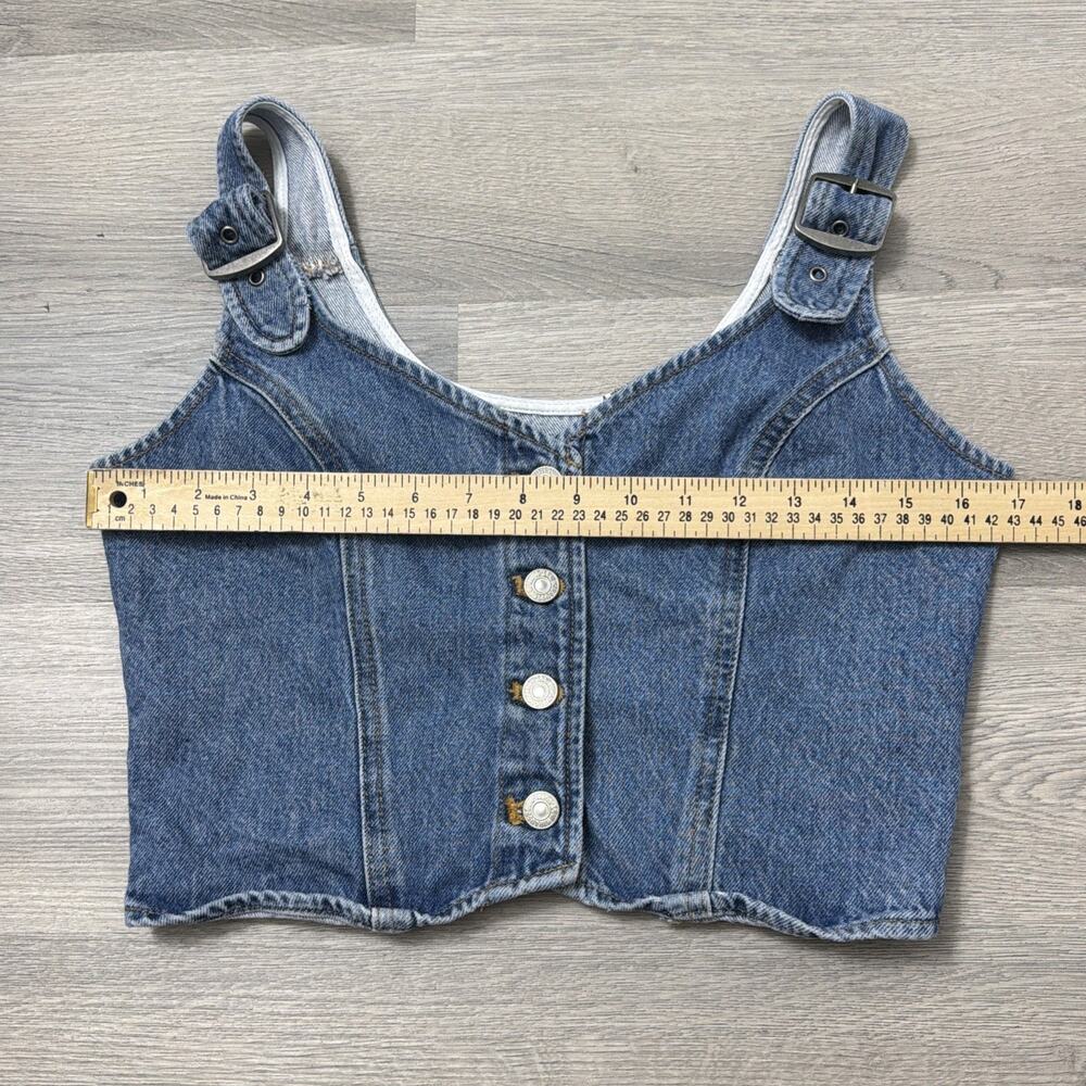 Levi's Denim Crop Top Corset Vest Y2K Jean Charlie Tank Button Up Size Small - Picture 7 of 9